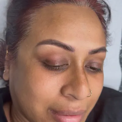 A client’s soft, shaded powder brows